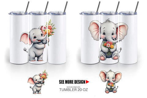 Tumbler Elephant Spring Bouquet Sublimation artnoy 