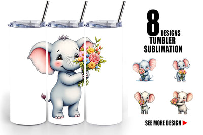 Tumbler Elephant Spring Bouquet Sublimation artnoy 