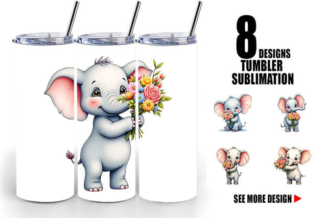 Tumbler Elephant Spring Bouquet Sublimation artnoy 