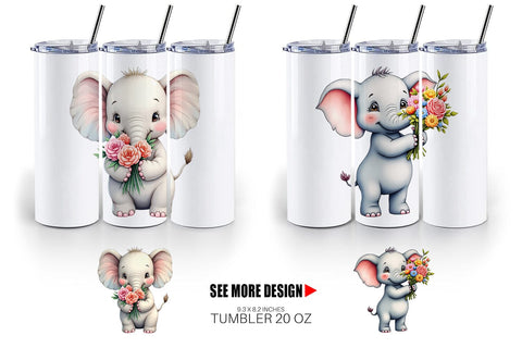 Tumbler Elephant Spring Bouquet Sublimation artnoy 