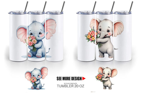 Tumbler Elephant Spring Bouquet Sublimation artnoy 
