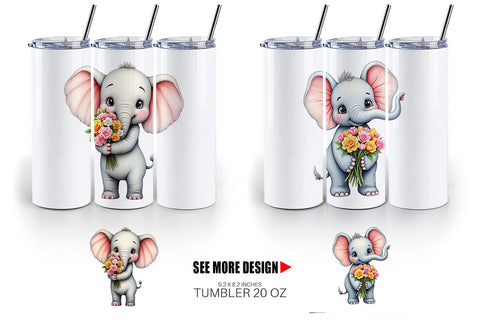 Tumbler Elephant Spring Bouquet Sublimation artnoy 