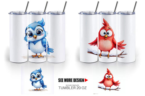 Tumbler Enchanted Winter Birds Watercolor Sublimation artnoy 