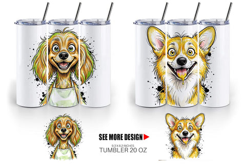 Tumbler Enthusiastic BBQ Dog Watercolor Sublimation artnoy 