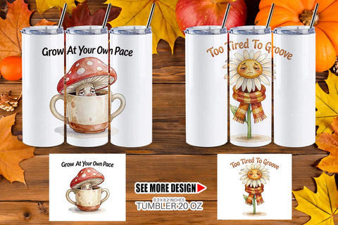 Tumbler Exhausted Autumn Groovy Sublimation artnoy 