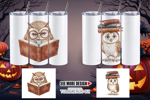 Tumbler Exhausted Owl Dark Academia Watercolor Sublimation artnoy 