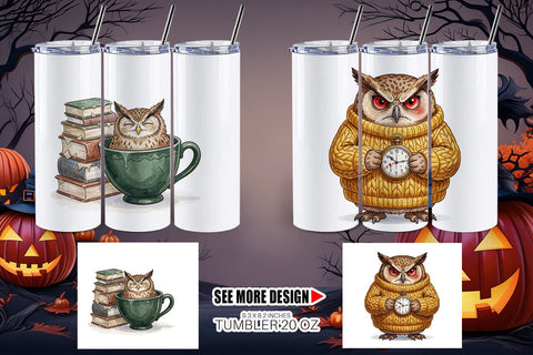 Tumbler Exhausted Owl Dark Academia Watercolor Sublimation artnoy 