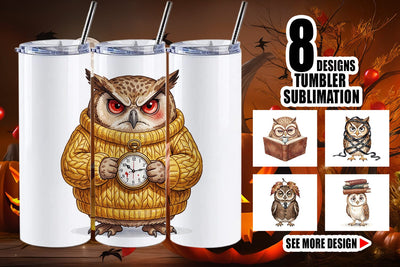 Tumbler Exhausted Owl Dark Academia Watercolor Sublimation artnoy 