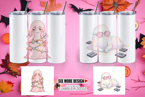 Tumbler Exhausted Retro Ghost Pink Watercolor Sublimation artnoy 