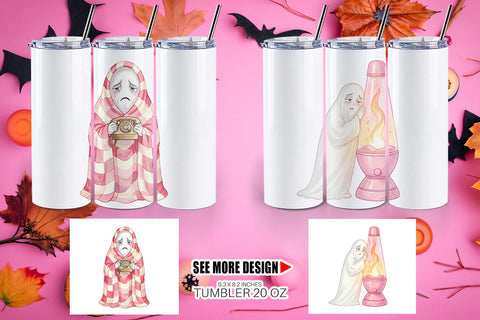 Tumbler Exhausted Retro Ghost Pink Watercolor Sublimation artnoy 