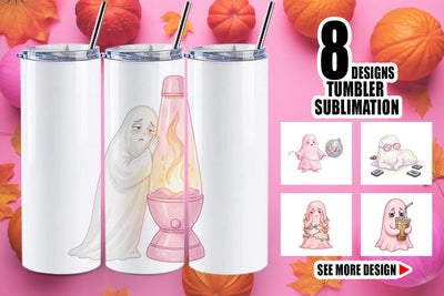 Tumbler Exhausted Retro Ghost Pink Watercolor Sublimation artnoy 
