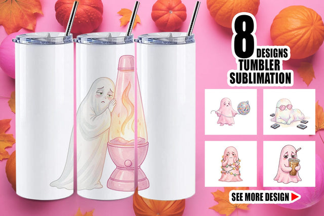 Tumbler Exhausted Retro Ghost Pink Watercolor Sublimation artnoy 