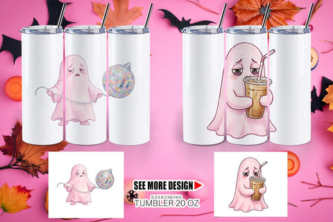 Tumbler Exhausted Retro Ghost Pink Watercolor Sublimation artnoy 