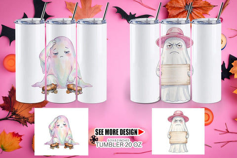 Tumbler Exhausted Retro Ghost Pink Watercolor Sublimation artnoy 