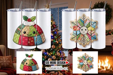 Tumbler Fabric Christmas Treat Patchwork Sublimation artnoy 