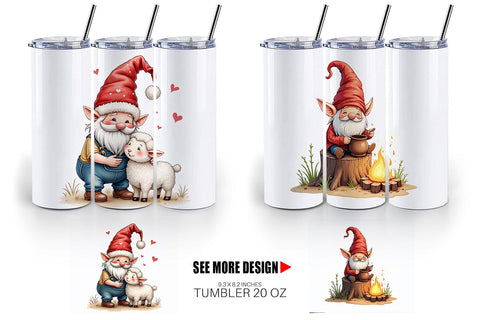 Tumbler Farmhouse Christmas Gnomes Watercolor Sublimation artnoy 