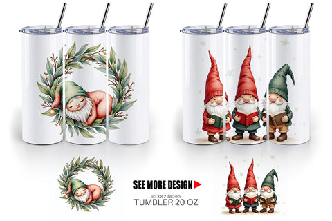 Tumbler Farmhouse Christmas Gnomes Watercolor Sublimation artnoy 