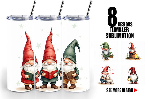Tumbler Farmhouse Christmas Gnomes Watercolor Sublimation artnoy 