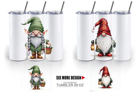 Tumbler Farmhouse Christmas Gnomes Watercolor Sublimation artnoy 