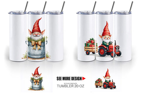 Tumbler Farmhouse Christmas Gnomes Watercolor Sublimation artnoy 