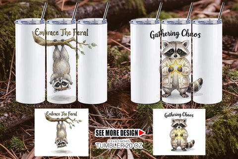 Tumbler Feral Raccoon Chaotic Whimsigoth Sublimation artnoy 