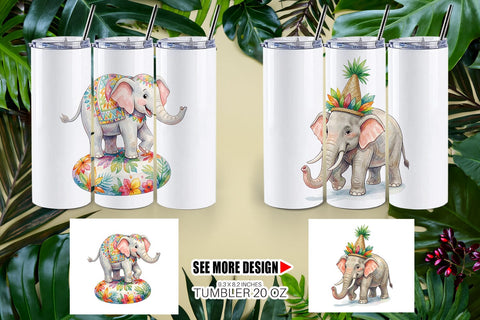 Tumbler Festive Carnival Elephant Watercolor Sublimation artnoy 