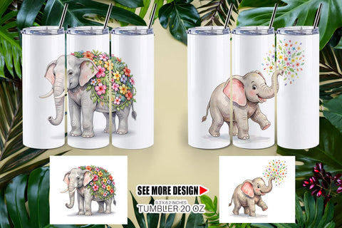 Tumbler Festive Carnival Elephant Watercolor Sublimation artnoy 