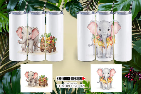 Tumbler Festive Carnival Elephant Watercolor Sublimation artnoy 
