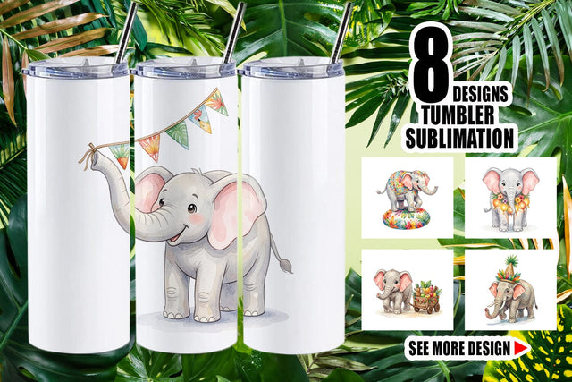 Tumbler Festive Carnival Elephant Watercolor Sublimation artnoy 