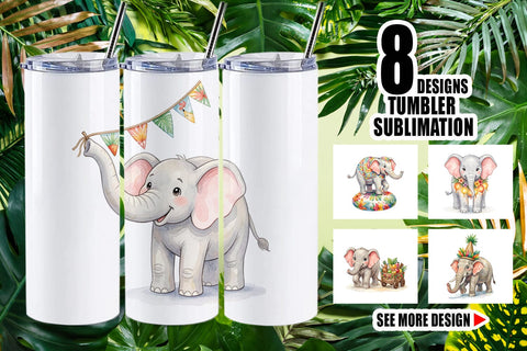Tumbler Festive Carnival Elephant Watercolor Sublimation artnoy 