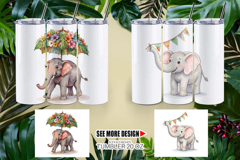 Tumbler Festive Carnival Elephant Watercolor Sublimation artnoy 