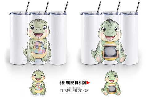 Tumbler First Day School Dino Watercolor Sublimation artnoy 