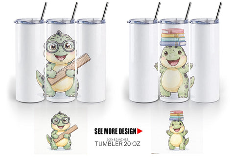 Tumbler First Day School Dino Watercolor Sublimation artnoy 