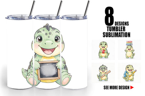 Tumbler First Day School Dino Watercolor Sublimation artnoy 
