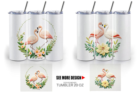 Tumbler Flamingo Embroidery Sublimation artnoy 