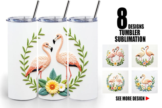 Tumbler Flamingo Embroidery Sublimation artnoy 