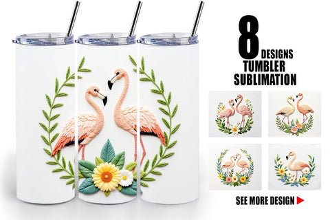 Tumbler Flamingo Embroidery Sublimation artnoy 