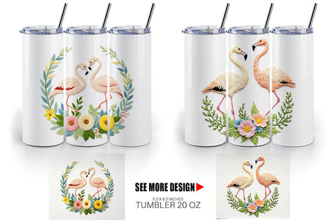 Tumbler Flamingo Embroidery Sublimation artnoy 