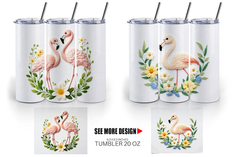 Tumbler Flamingo Embroidery Sublimation artnoy 