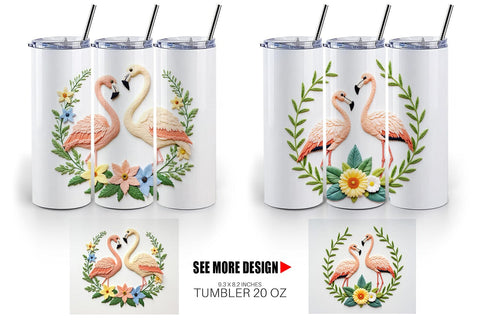 Tumbler Flamingo Embroidery Sublimation artnoy 