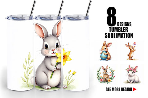 Tumbler Floral Easter Bunny Sublimation artnoy 