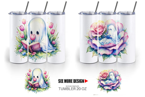 Tumbler Floral Garden Bookworm Ghost Sublimation artnoy 