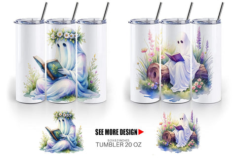 Tumbler Floral Garden Bookworm Ghost Sublimation artnoy 