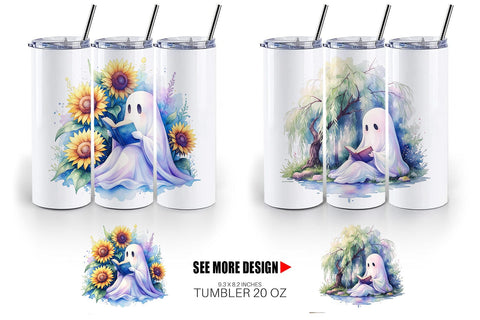 Tumbler Floral Garden Bookworm Ghost Sublimation artnoy 