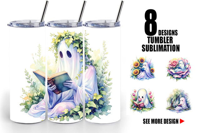 Tumbler Floral Garden Bookworm Ghost Sublimation artnoy 