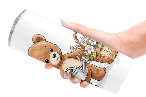 Tumbler Floral Garden Teddy Bear Watercolor Sublimation artnoy 