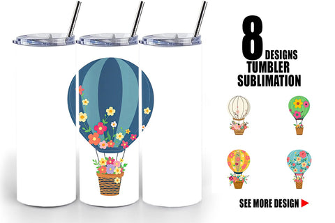 Tumbler Floral Hot Air Balloon Sublimation artnoy 