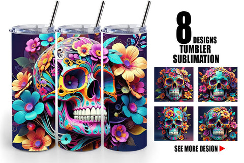 Tumbler Floral Skull Sublimation artnoy 