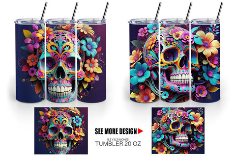Tumbler Floral Skull Sublimation artnoy 