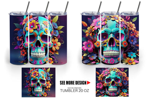 Tumbler Floral Skull Sublimation artnoy 